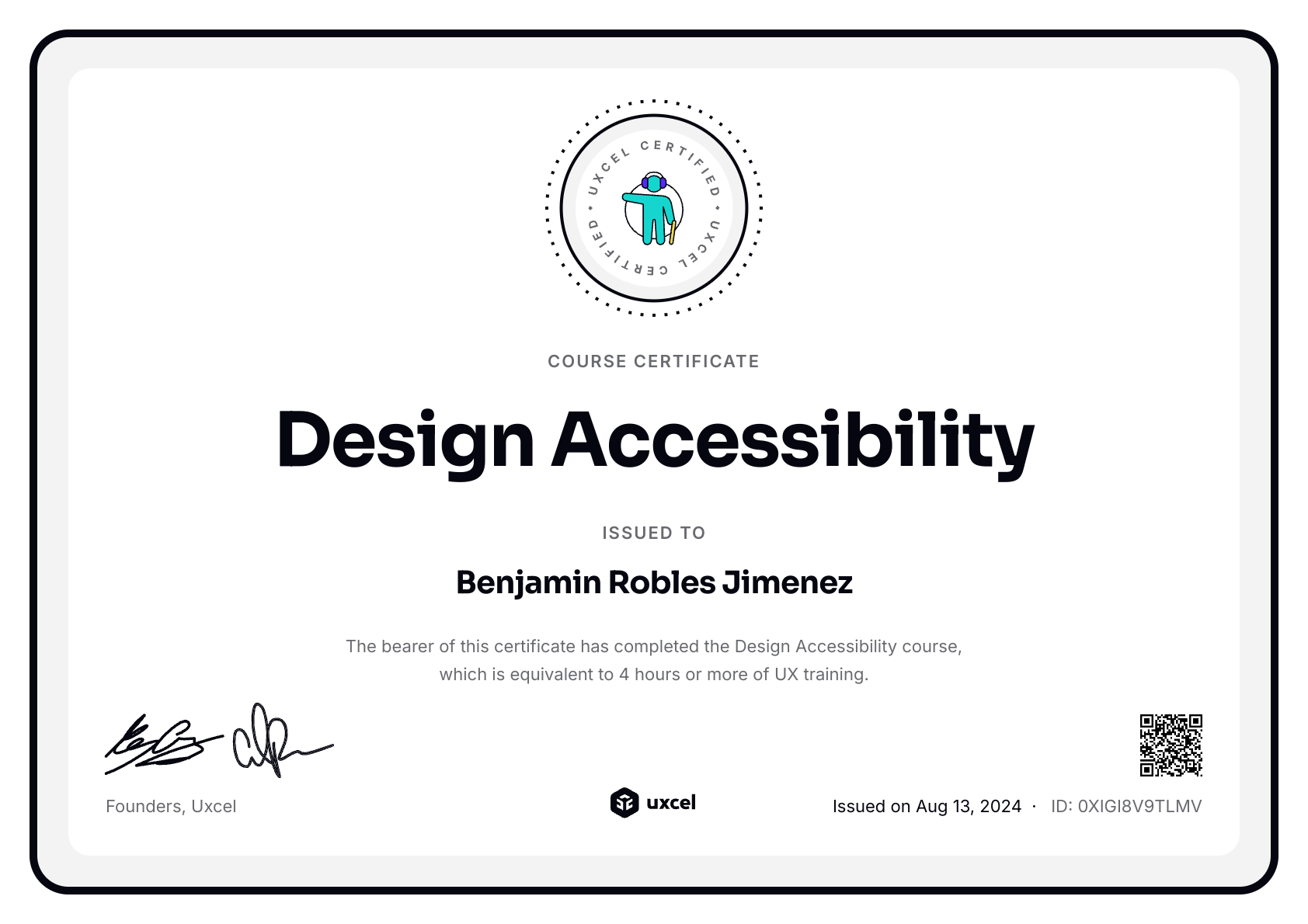 Benjamin Robles Jimenez's certificate